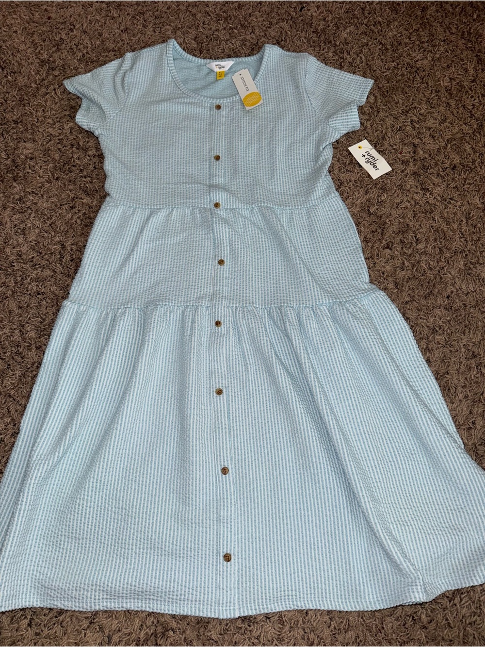 Girls' Light Blue Tiered Wooden Button-Front Casual Dress by Rumi + Ryder.